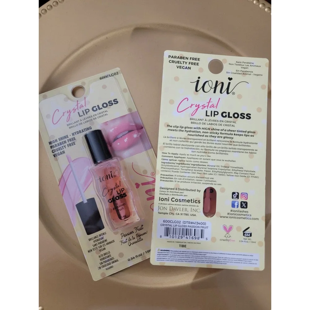 2pk ioni Crystal Lip Gloss‎ Passion Fruit High Shine Hydrating Vegan 600CLG02